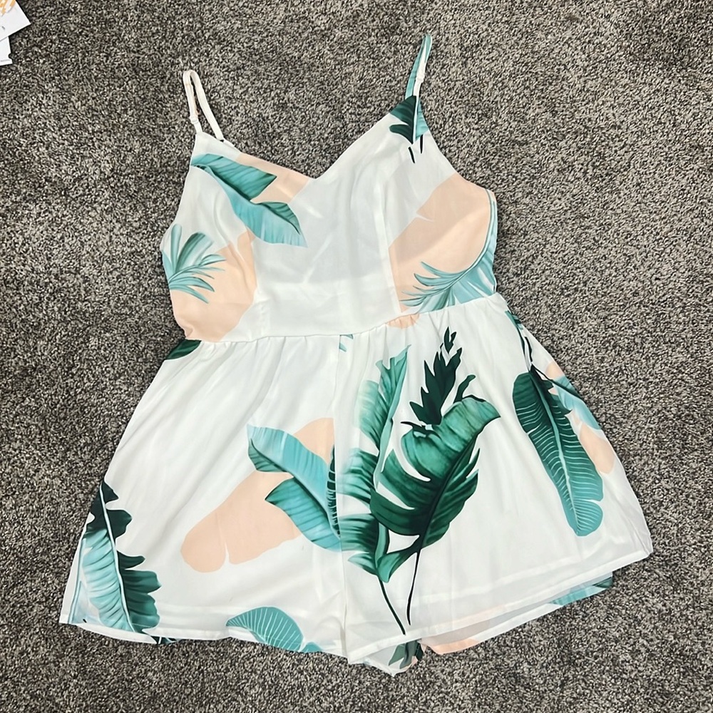 White tropical boutique romper